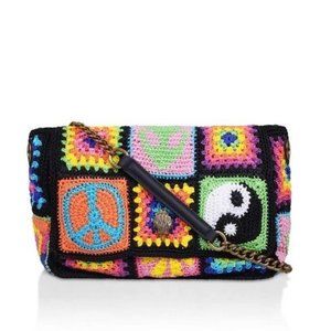 Kurt Geiger Black Crochet Large Kensington Patchwork Shoulder Bag NEW